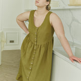 R: MAYA button down linen dress (Color: Chambray Bloom; Size: M - MAXI (44.1 in | 112 cm))