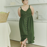 ISOLDE button down slip linen dress