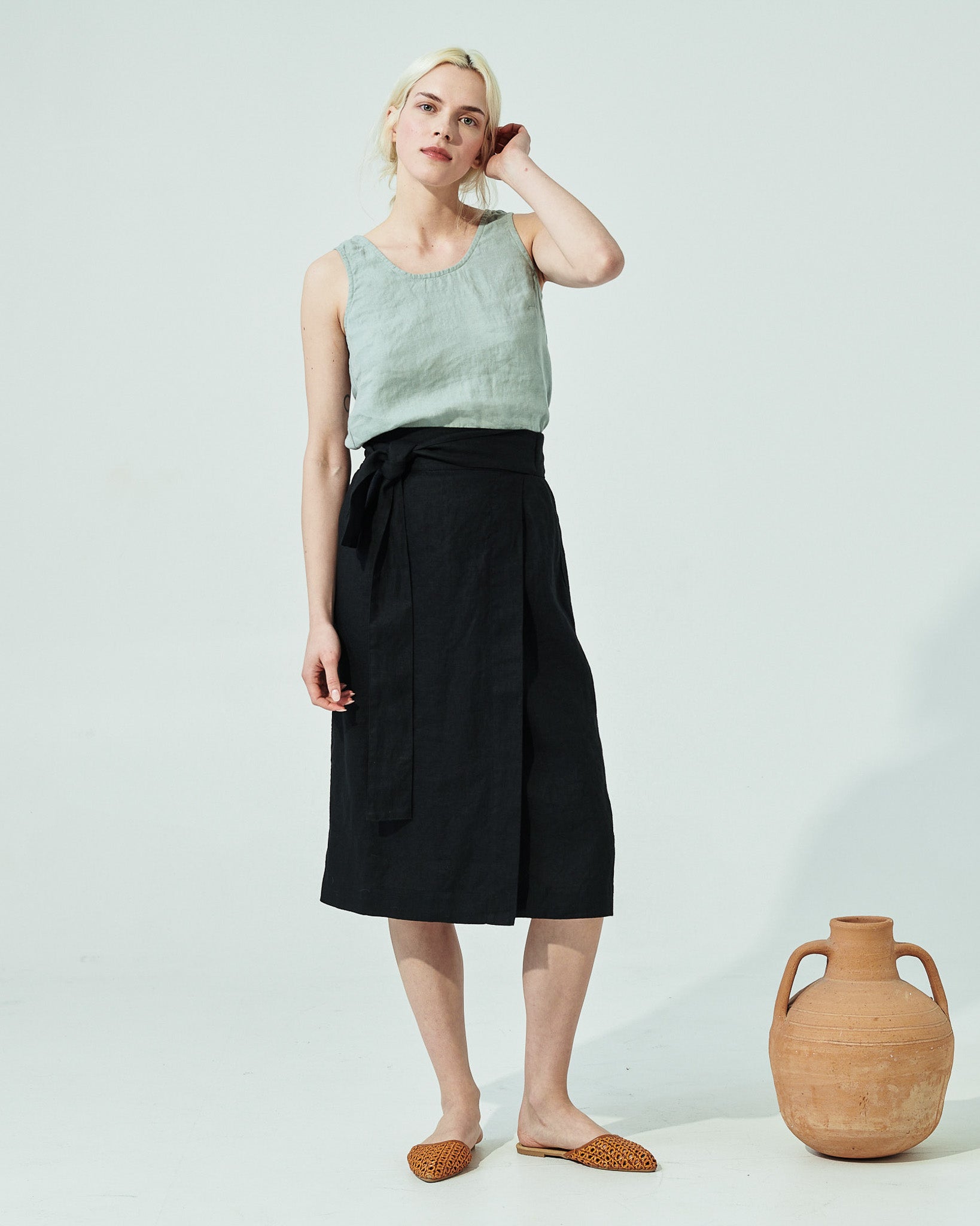 MARFA faux-wrap linen skirt (SS24) - notPERFECTLINEN