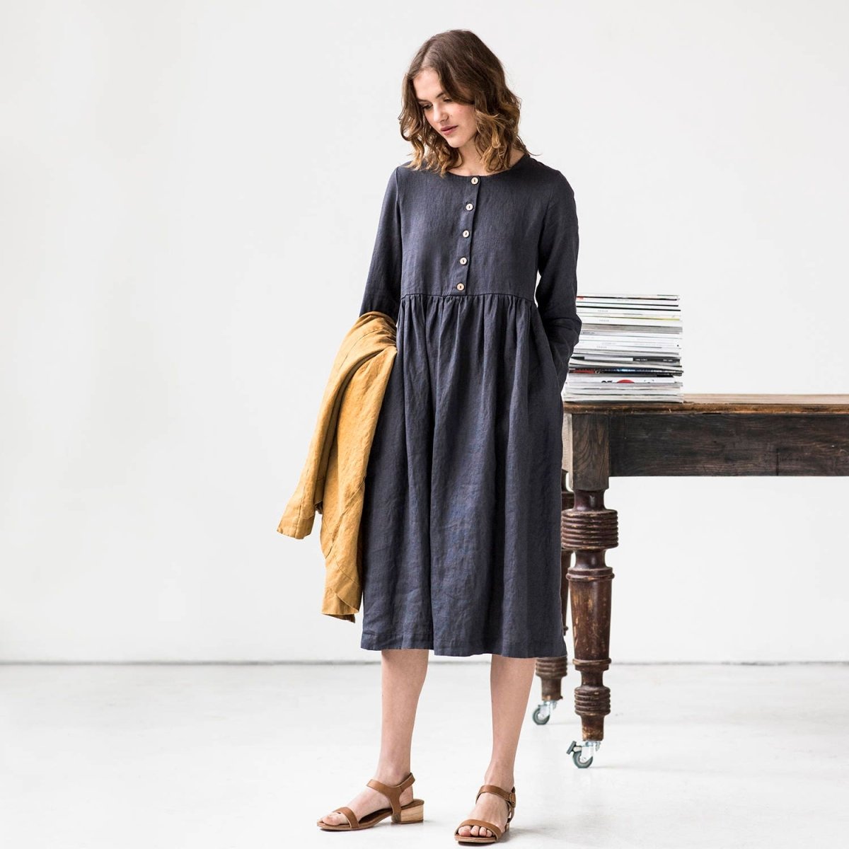 Long sleeve Maxi MAMA linen dress - notperfectlinen