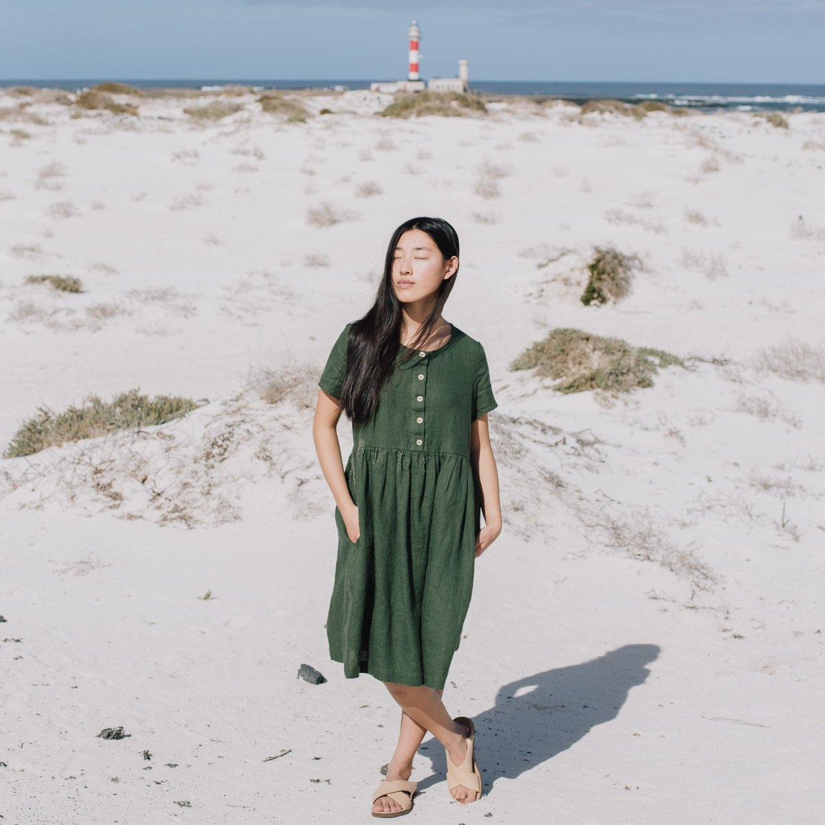 Midi MAMA-2 short sleeve linen dress - notperfectlinen