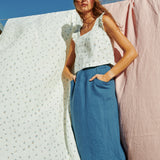 R: RUSE cropped linen top (Size: M; Color: Dark-Grey-Blue)