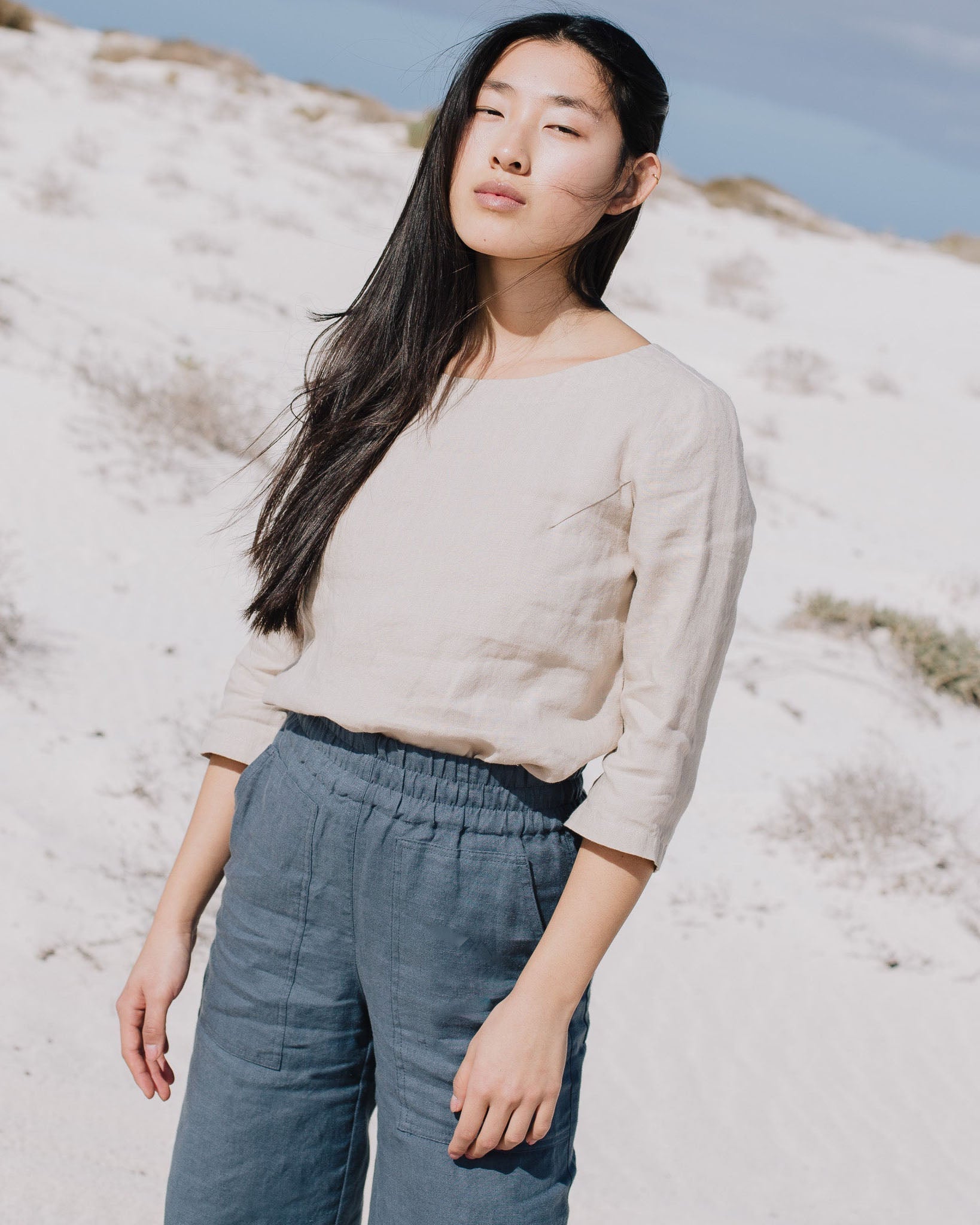 DAVOS fitted linen top - notperfectlinen