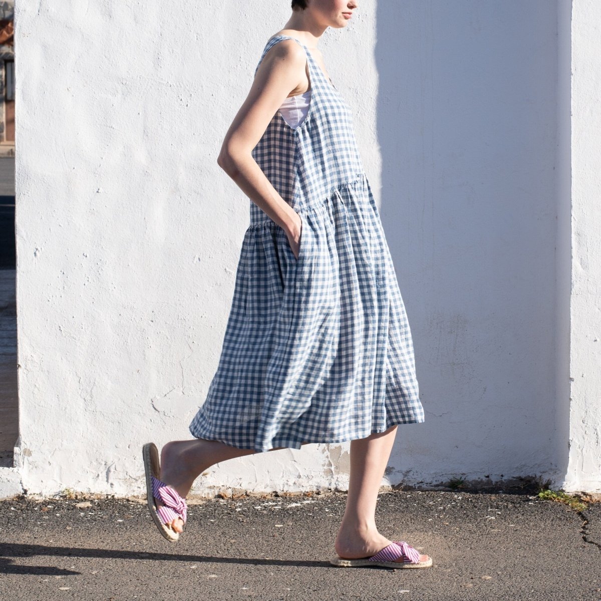 VOLUME light weight blue gingham linen dress - notPERFECTLINEN