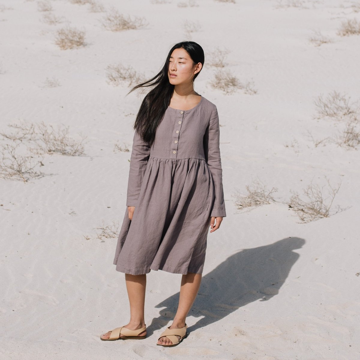 Long sleeve midi MAMA linen dress - notPERFECTLINEN