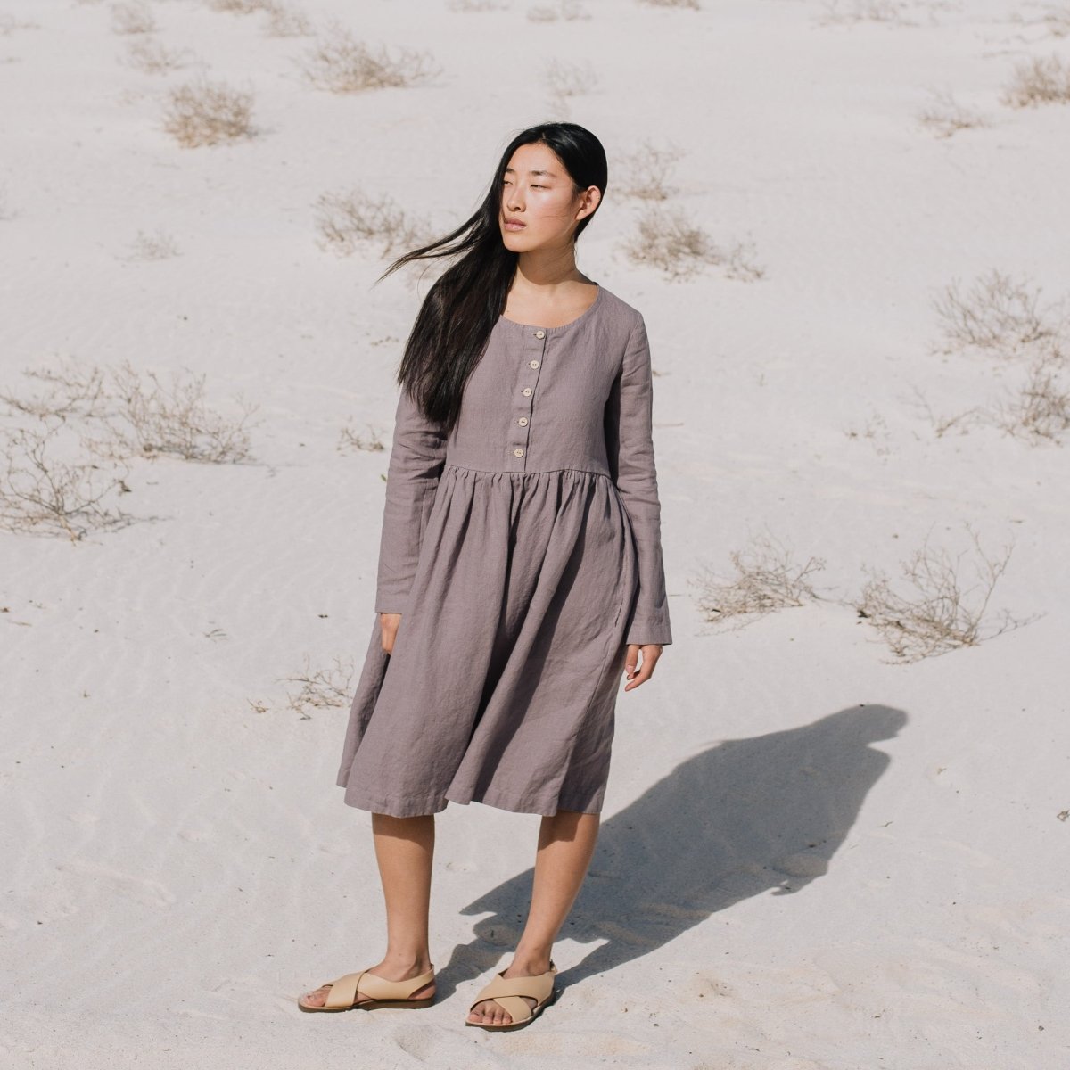 Long sleeve midi MAMA linen dress - notperfectlinen