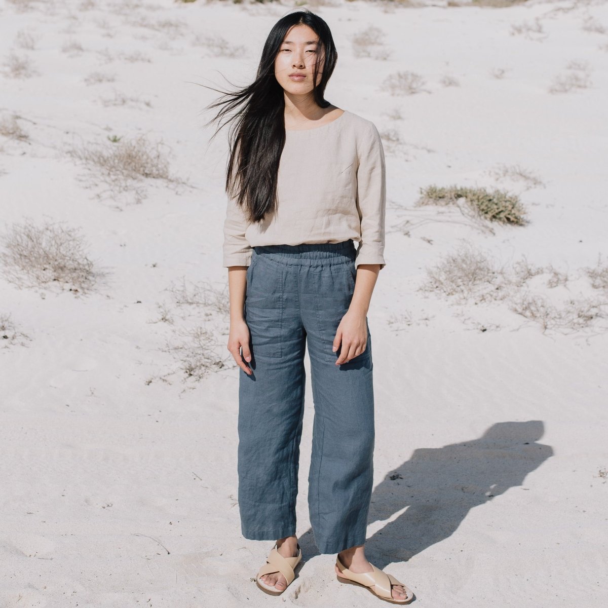 PUGLIA straight cut cropped linen pants - notPERFECTLINEN