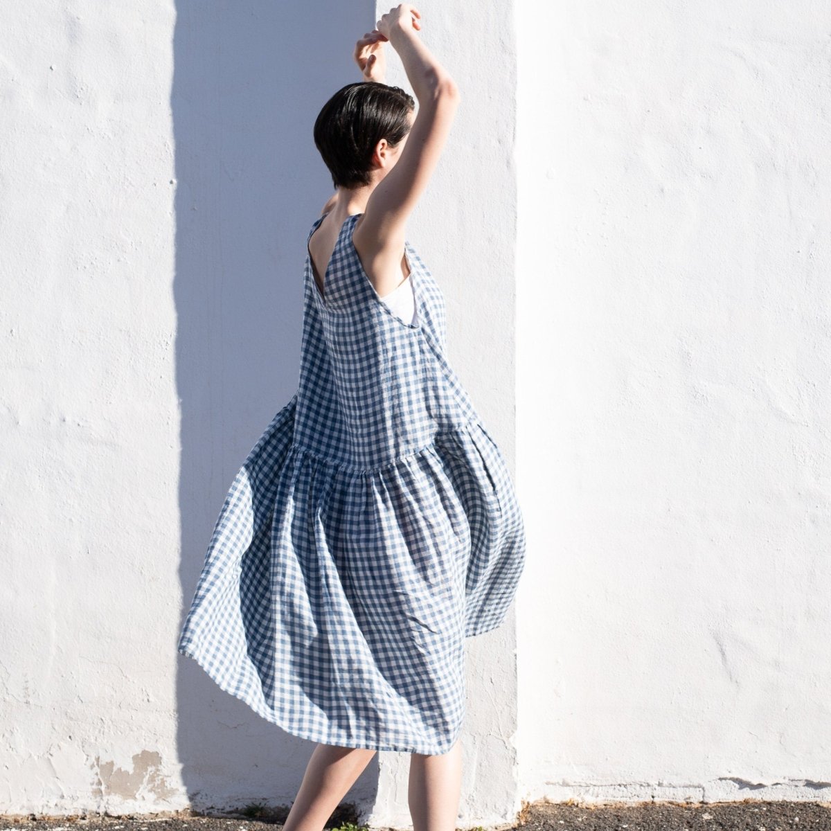 VOLUME light weight blue gingham linen dress - notPERFECTLINEN