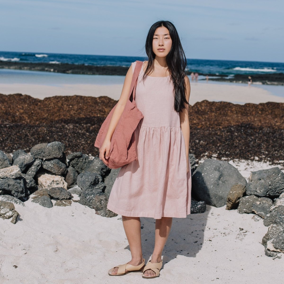 Midi SMOCK loose linen dress - notperfectlinen