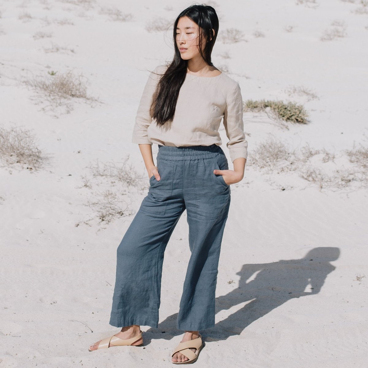 PUGLIA straight cut cropped linen pants - notPERFECTLINEN