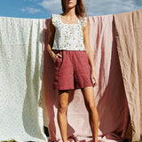 R: RUSE cropped linen top (Size: M; Color: Dark-Grey-Blue)