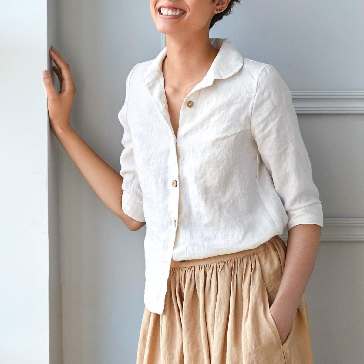 LILLE collar linen shirt with 3/4 sleeves - notPERFECTLINEN