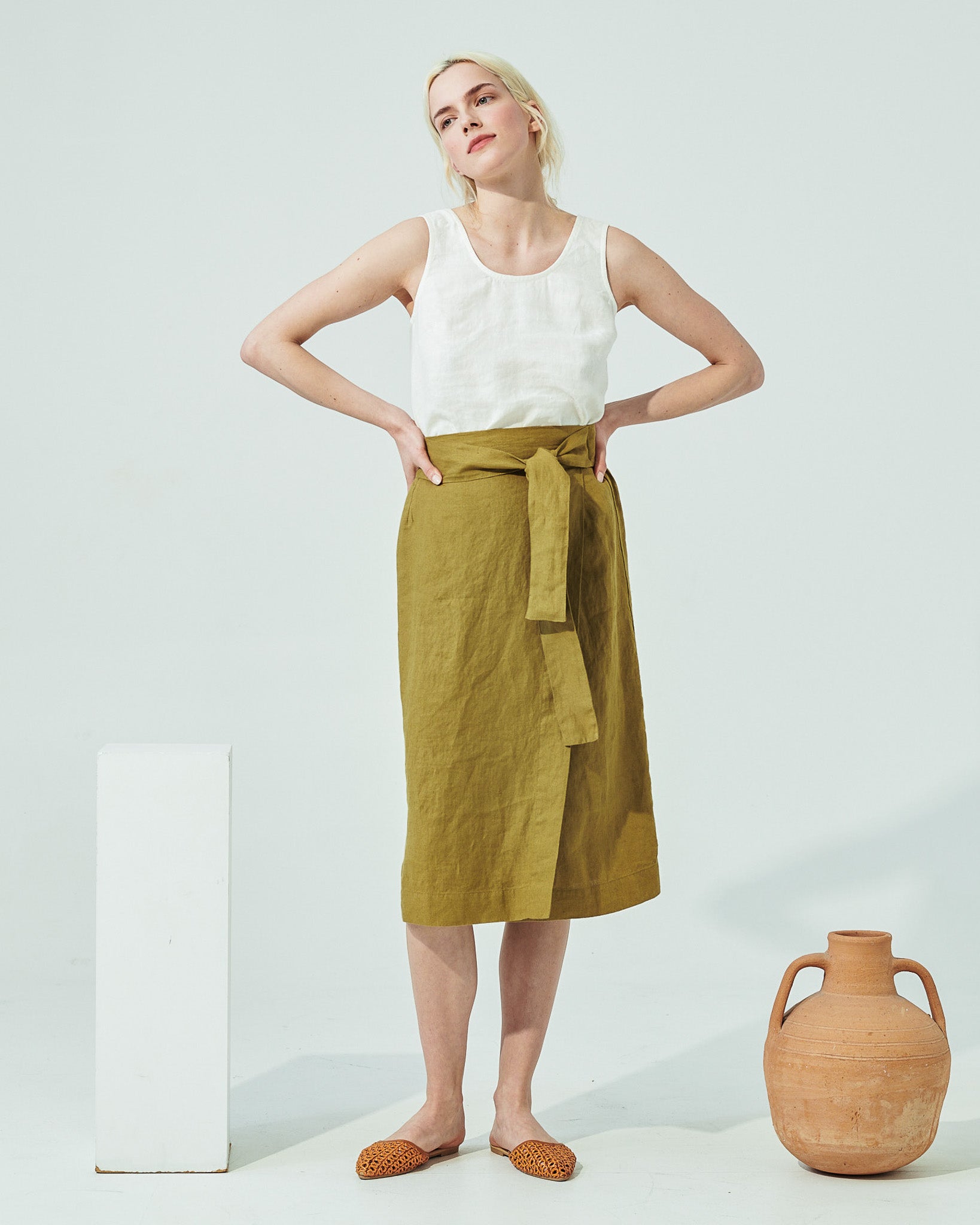 MARFA faux-wrap linen skirt (SS24) - notPERFECTLINEN