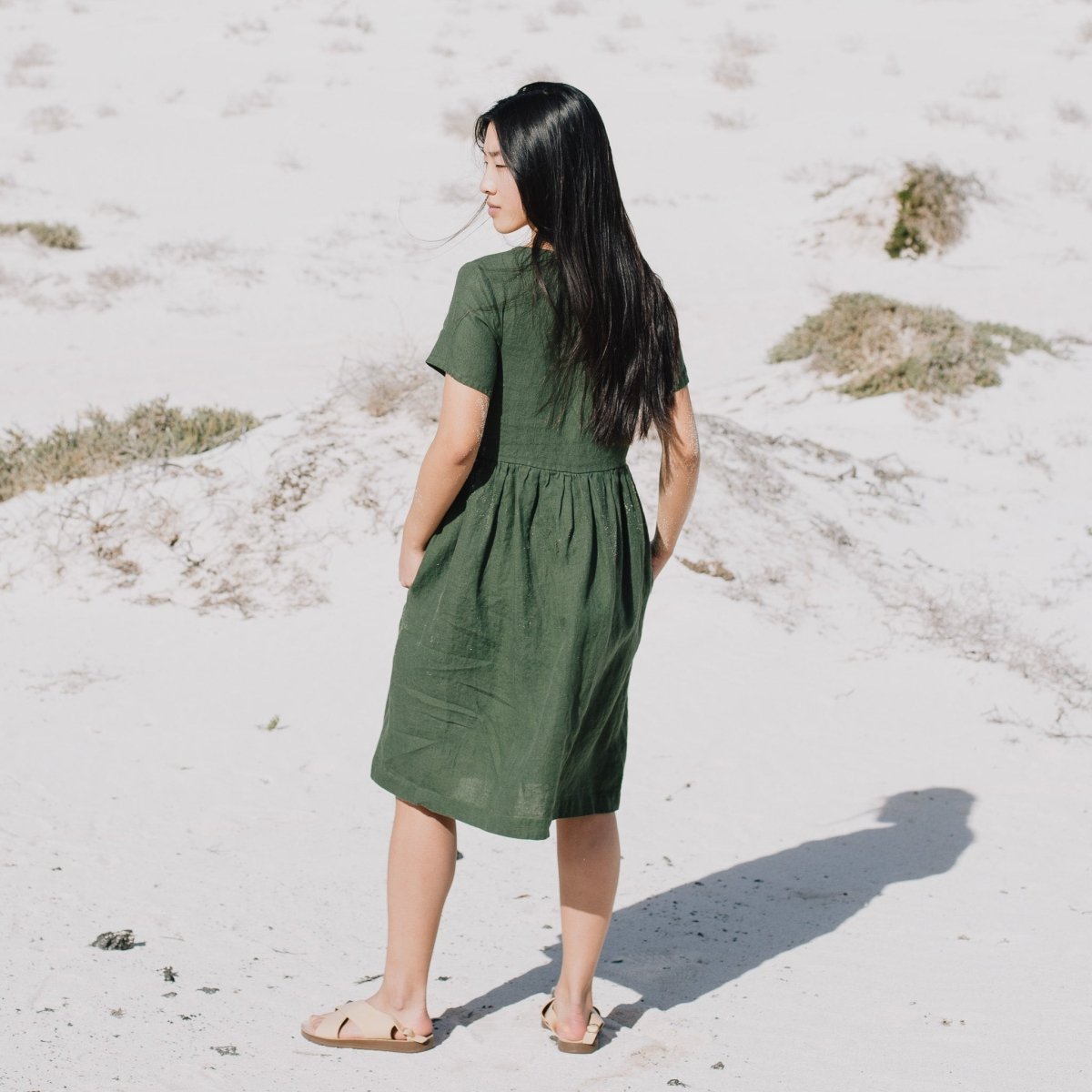 Midi MAMA-2 short sleeve linen dress - notperfectlinen