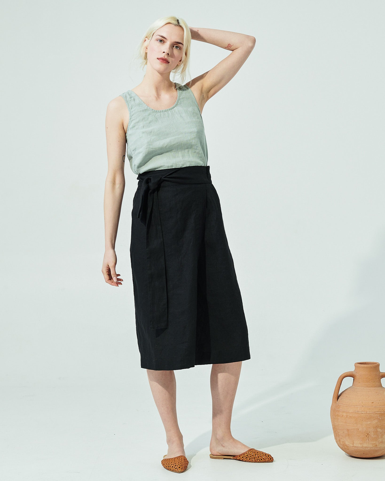 MARFA faux-wrap linen skirt (SS24) - notPERFECTLINEN