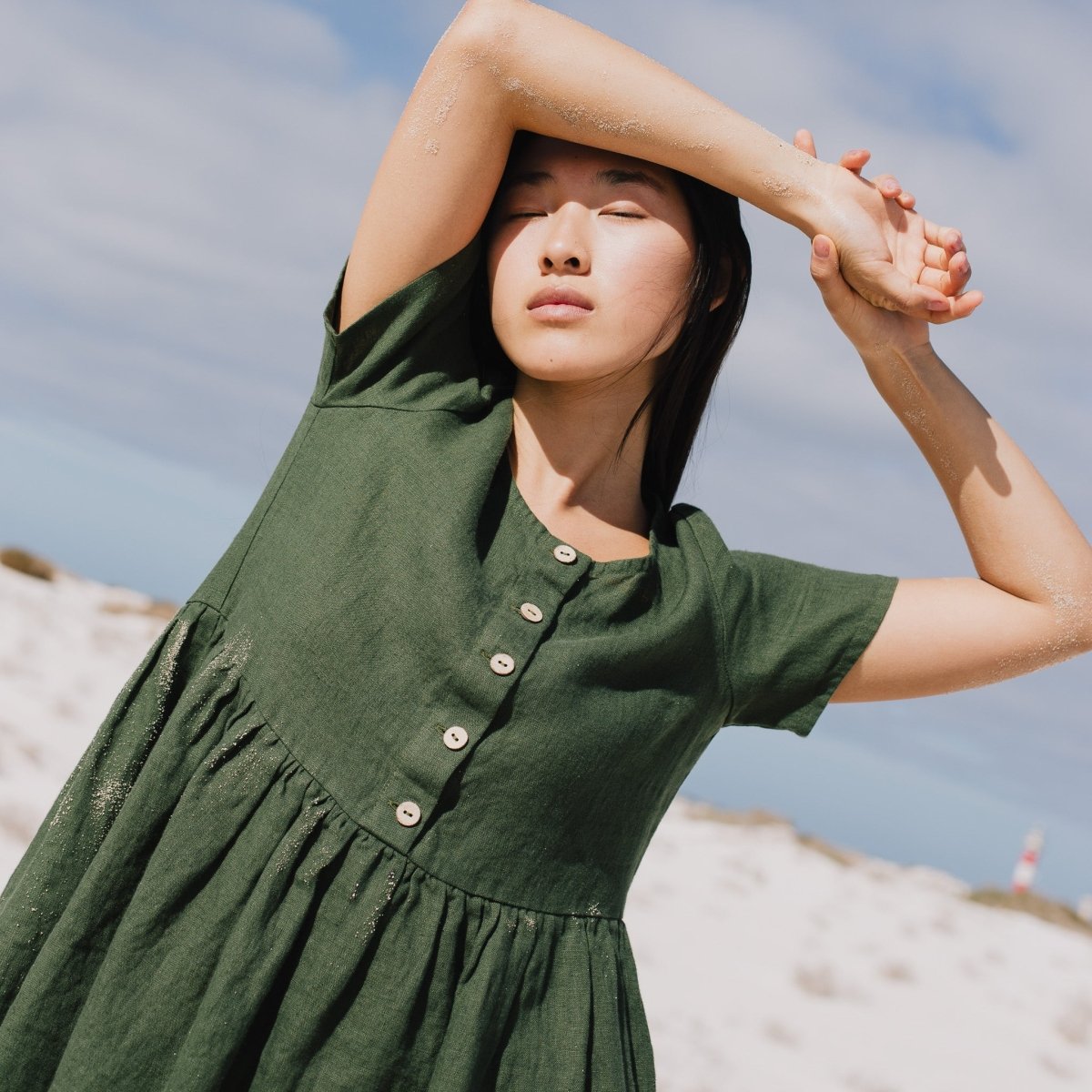 Midi MAMA-2 short sleeve linen dress - notperfectlinen