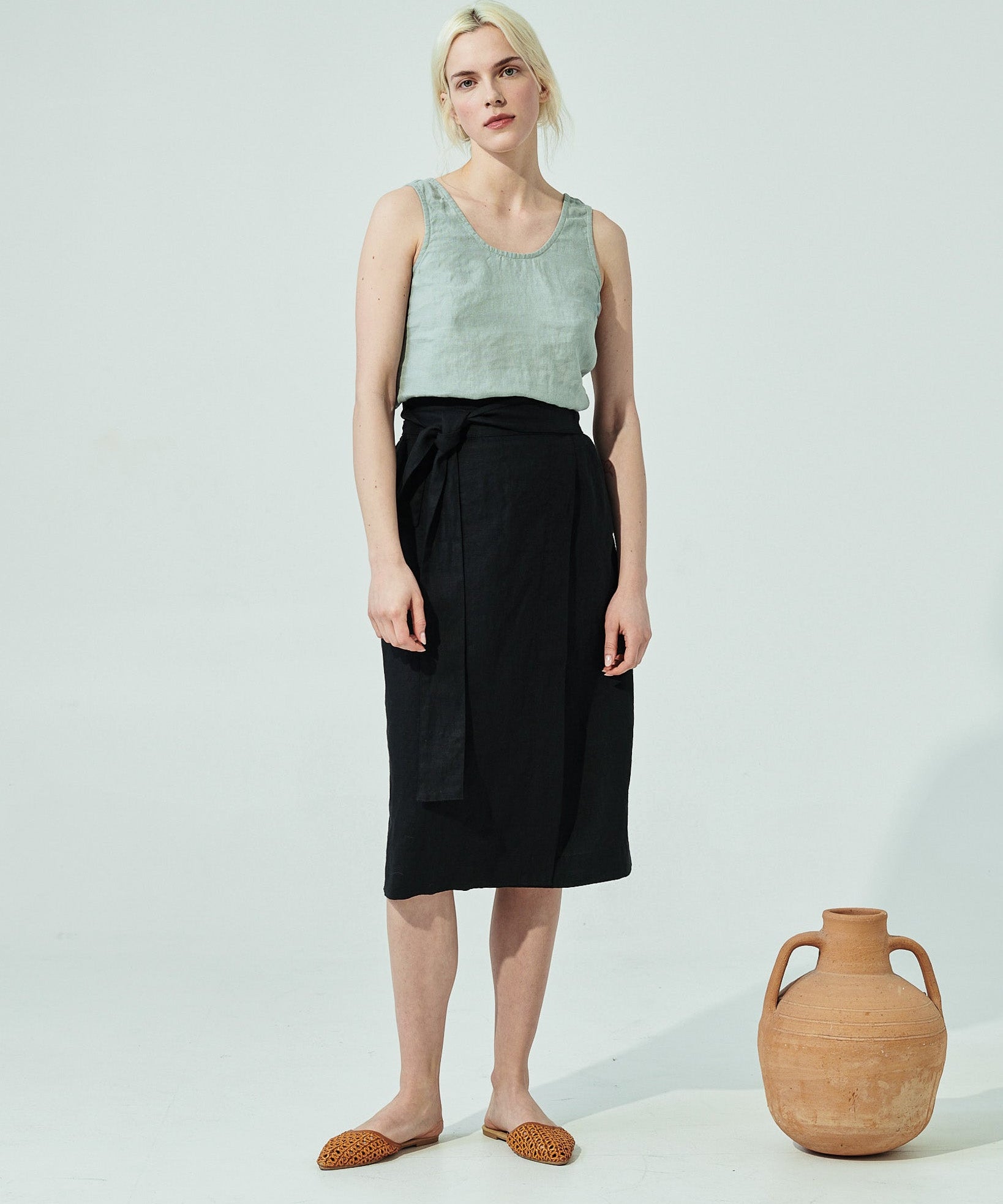 MARFA faux-wrap linen skirt (SS24) - notPERFECTLINEN