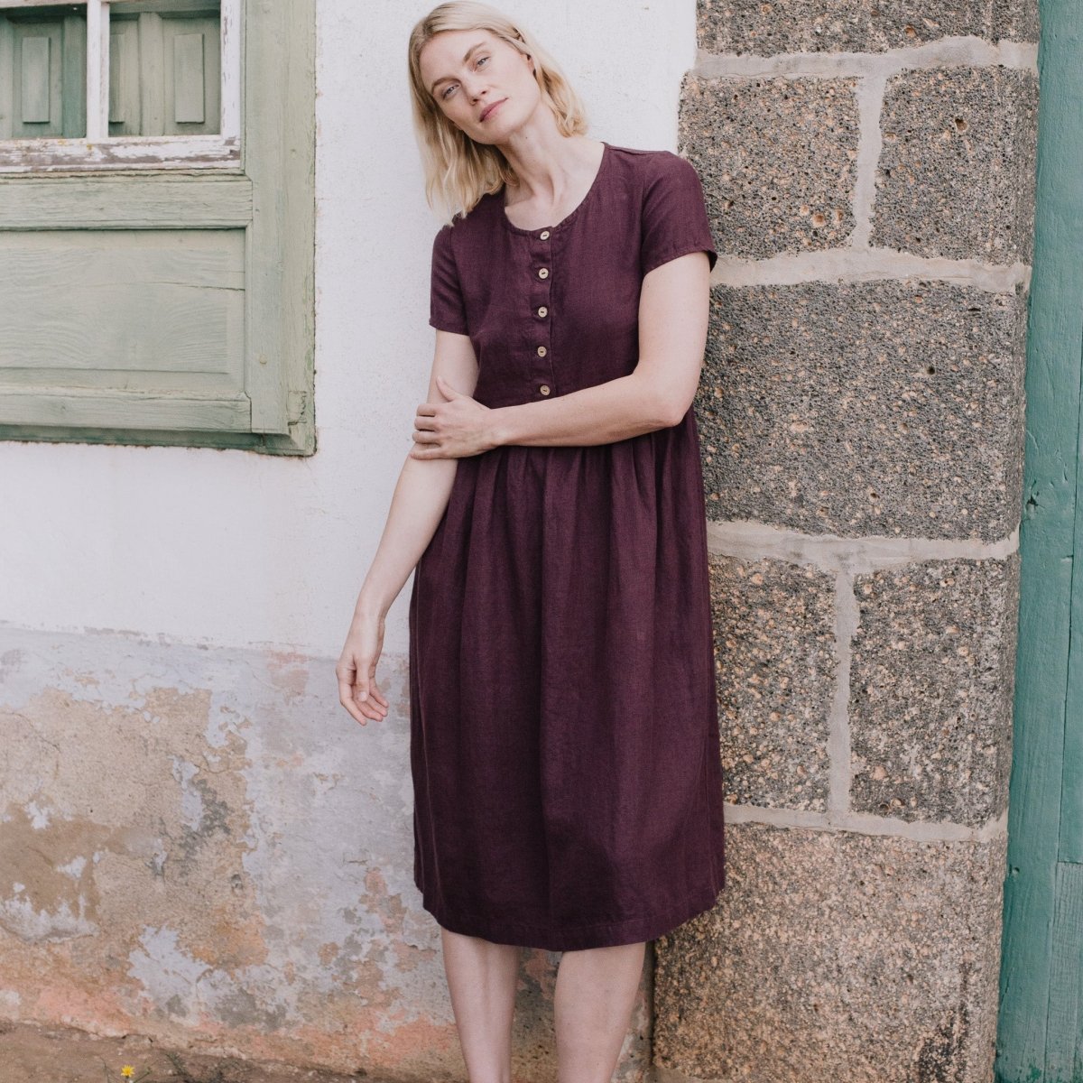 Maxi MAMA-2 short sleeve linen dress - notPERFECTLINEN