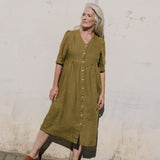 R: RONDA button down linen dress (Size: XXL; Color: Natural)