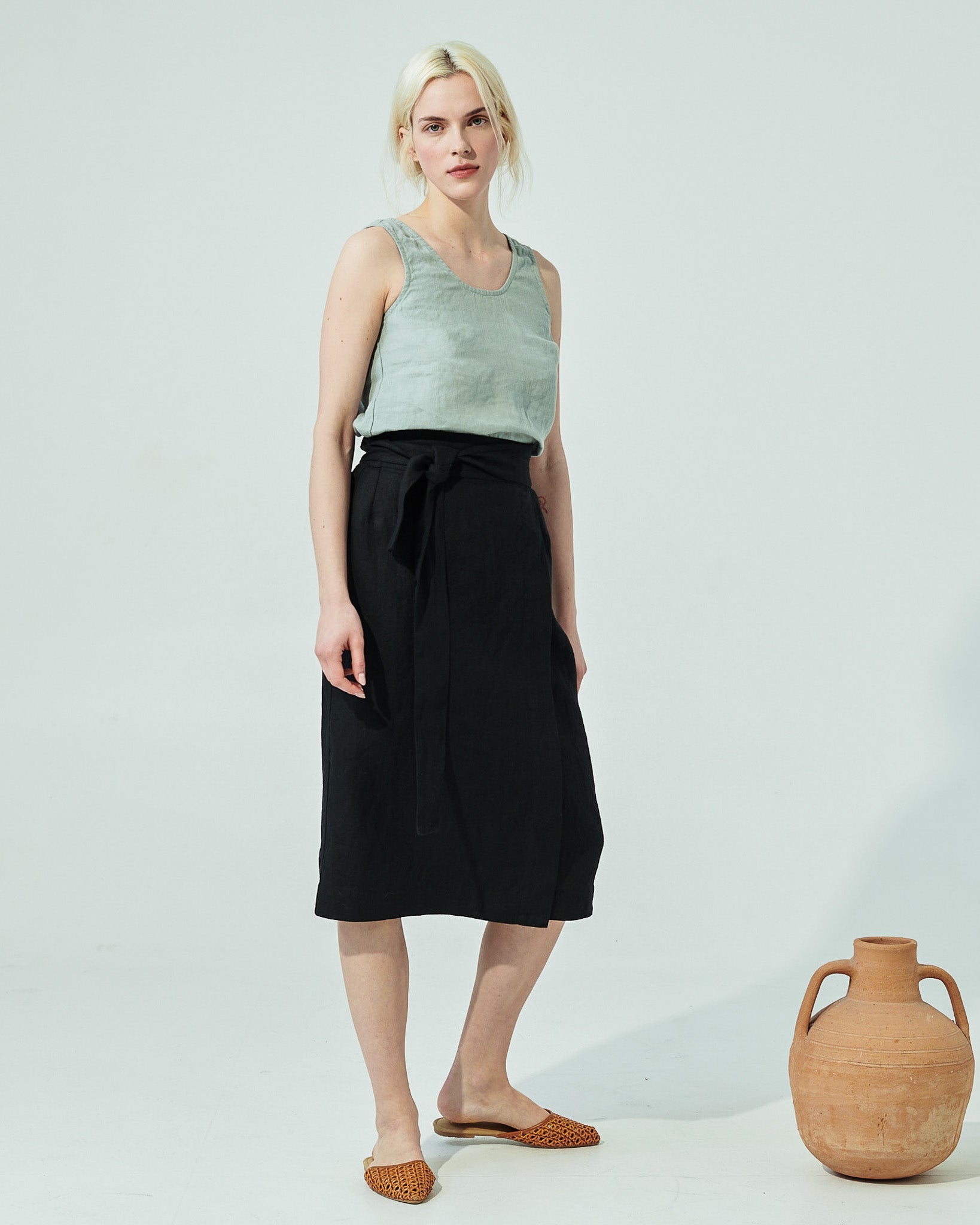 MARFA faux-wrap linen skirt (SS24) - notPERFECTLINEN