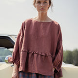 OCHRE-2 oversized linen top