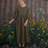 LOUMARIN puff sleeve linen dress