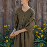 LOUMARIN puff sleeve linen dress