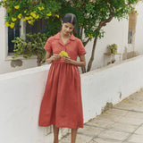 R: MAPLE-2 linen dress (Color: Chambray Bloom; Size: M/L - MIDI Length)