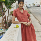 R: MAPLE-2 linen dress (Color: Chambray Bloom; Size: M/L - MIDI Length)