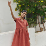 R: MAPLE-2 linen dress (Color: Chambray Bloom; Size: M/L - MIDI Length)