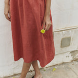 R: MAPLE-2 linen dress (Color: Chambray Bloom; Size: M/L - MIDI Length)