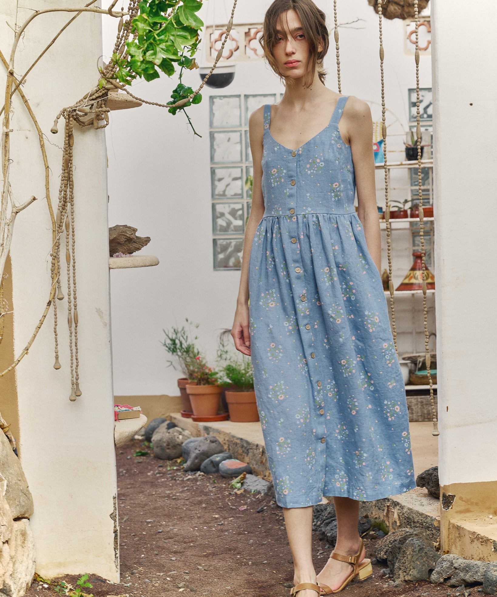 SELMA-2 button down slip linen dress