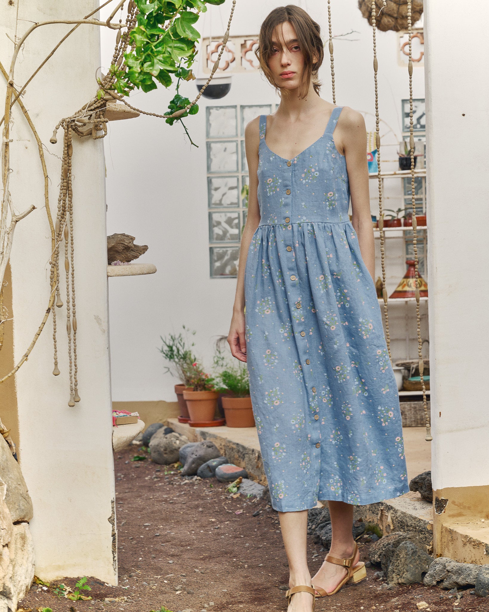 Linen Slip Dress with Buttons & Pockets SELMA
