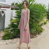 R: ISOLDE button down slip linen dress (Color: Marsala Gingham; Size: S - MAXI (45.3 in | 115 cm))
