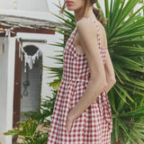 R: ISOLDE button down slip linen dress (Color: Marsala Gingham; Size: S - MAXI (45.3 in | 115 cm))