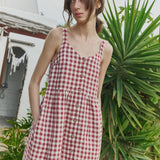 R: ISOLDE button down slip linen dress (Color: Marsala Gingham; Size: S - MAXI (45.3 in | 115 cm))