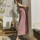 R: ISOLDE button down slip linen dress (Color: Marsala Gingham; Size: S - MAXI (45.3 in | 115 cm))