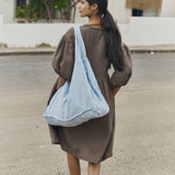 OLIVA puff sleeve midi linen dress