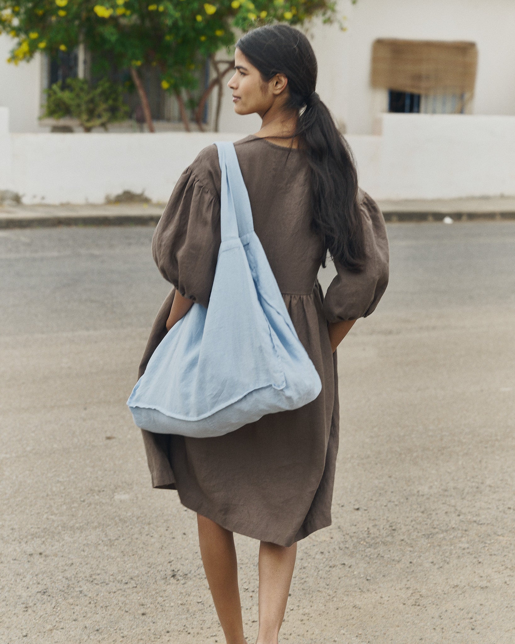 Cream Puff-Sleeve Linen Dress Midi OLIVA not PERFECT LINEN Cream Puff-Sleeve Linen Dress Midi OLIVA not PERFECT LINEN