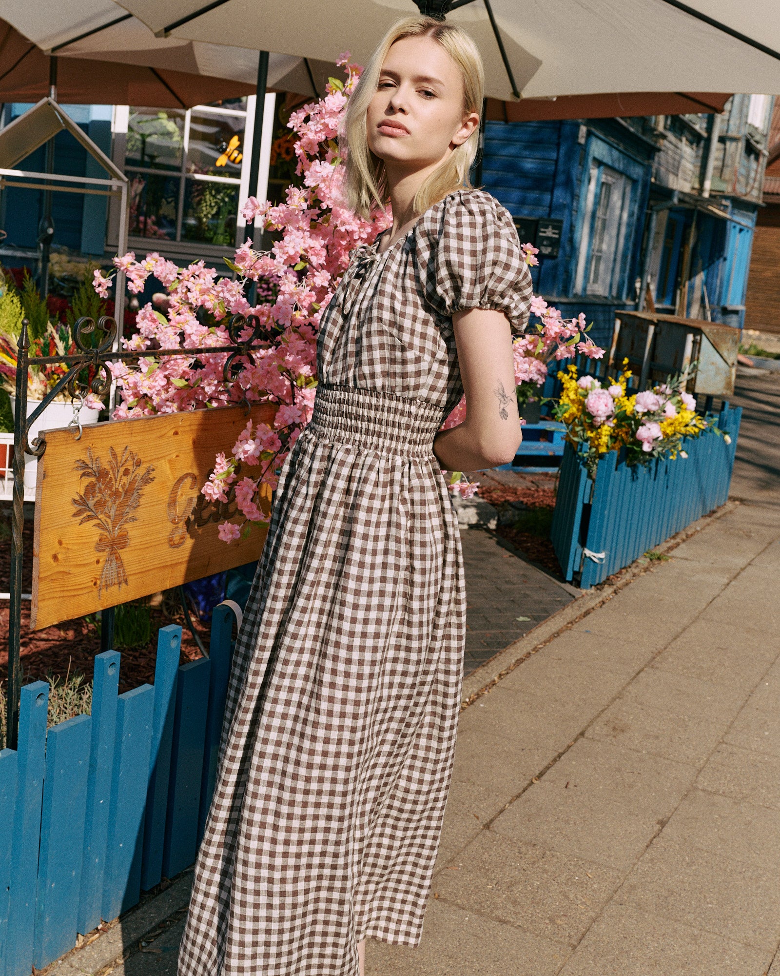 linen smocked dress The Polina Oatmeal Linen Smocked Maxi Dress Thread + Seed