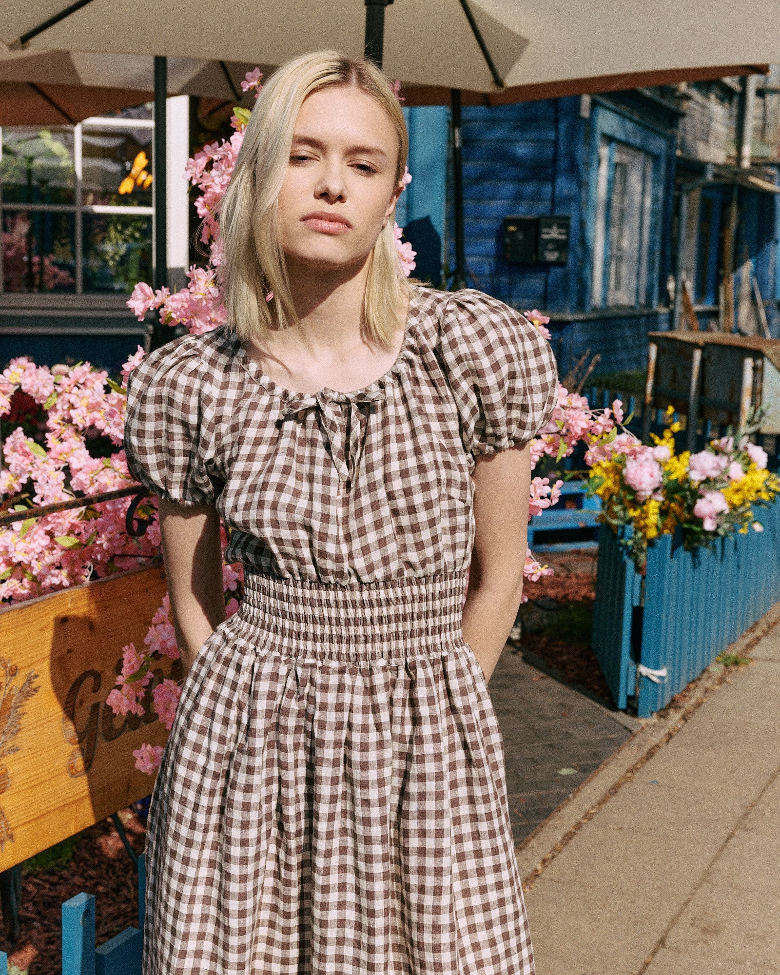 sianna linen bustier smocked dress SIMKHAI Quinlin striped satin bustier midi dress