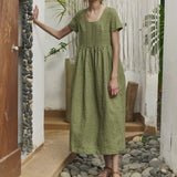 R: Maxi ODESA gathered linen dress (Color: Herb Green Floral; Size: XS - MAXI (43.7 in | 111 cm))