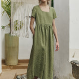 R: Maxi ODESA gathered linen dress (Color: Herb Green Floral; Size: XS - MAXI (43.7 in | 111 cm))