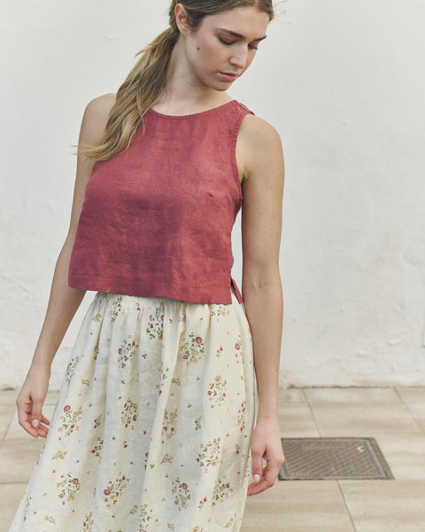 White linen crop top sleeveless round neckline BAY – not PERFECT LINEN