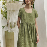 R: Maxi ODESA gathered linen dress (Color: Herb Green Floral; Size: XS - MAXI (43.7 in | 111 cm))