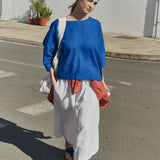 OLD LONDON round neck oversized linen top