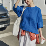 OLD LONDON round neck oversized linen top