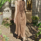 R: IRIS square neckline linen dress (Color: Cream; Size: M - Long MAXI (47.2 in | 120 cm))
