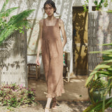 R: IRIS square neckline linen dress (Color: Cream; Size: M - Long MAXI (47.2 in | 120 cm))