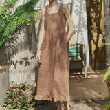R: IRIS square neckline linen dress (Color: Cream; Size: M - Long MAXI (47.2 in | 120 cm))